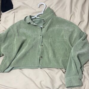 Streetwear Society Green Cropped Button-Up Top